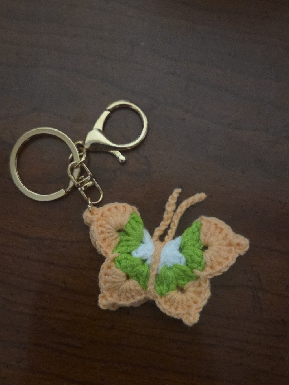 Handmade Crochet Butterfly Keychain - Peach & Green